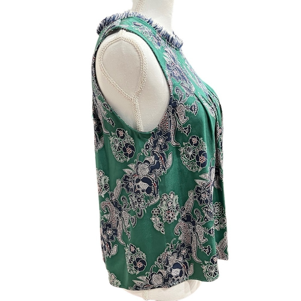 Sea‎ New York Silk Blend Sleeveless Blouse Green Paisley Frayed Neckline Sz 2 - Picture 2 of 14